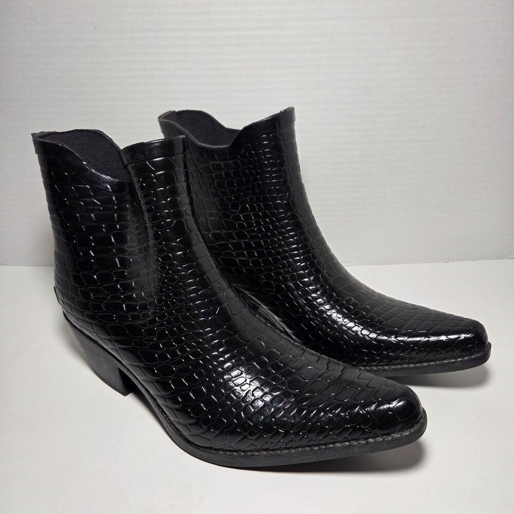 Corkys Womens Cowboy Rain Boots Size 9 Black Faux Croc Western Ankle Booties